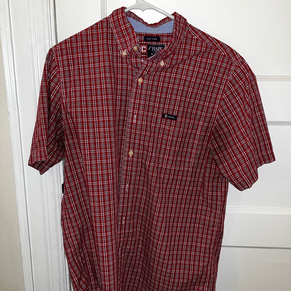 Chaps short-sleeve medium red plaid button up